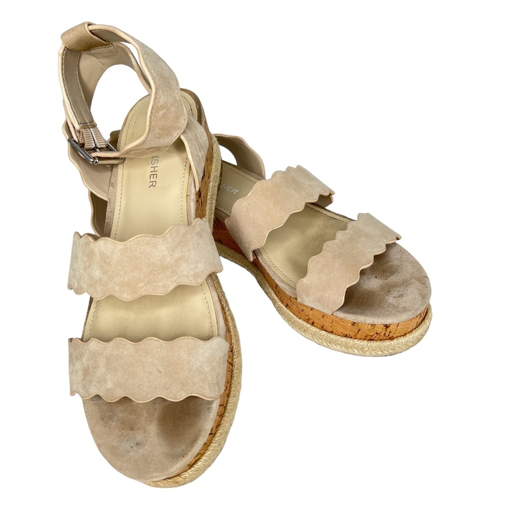 Marc Fisher Fayme Cork Espadrilles With Scalloped Suede Leather Straps 8M VGUC